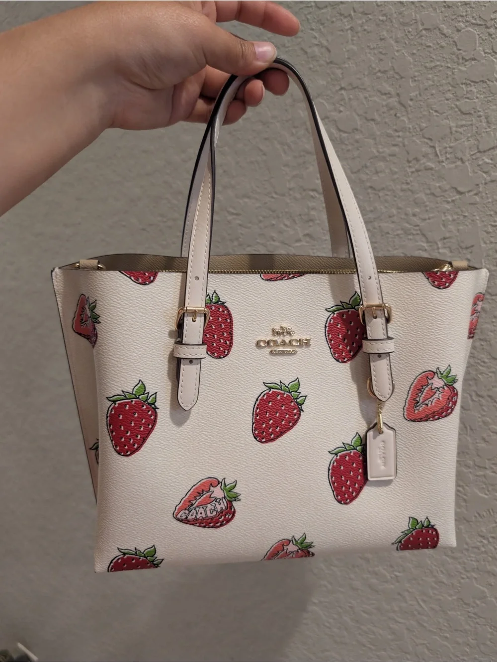 Coach Mollie Strawberries Print Leather Tote - Pink